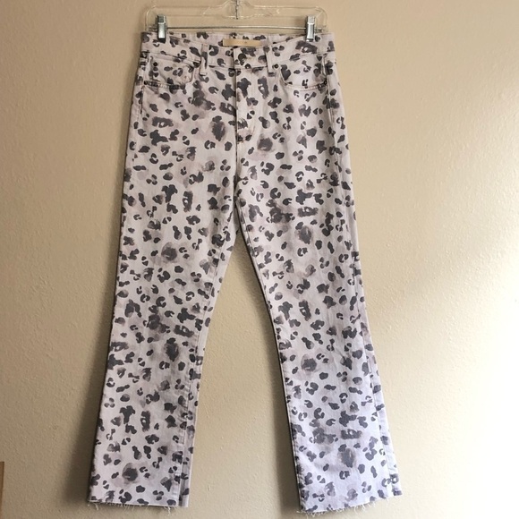 Joe’s Jeans The Callie High Rise Cropped Boot Watercolor Leopard Frayed Jeans 28